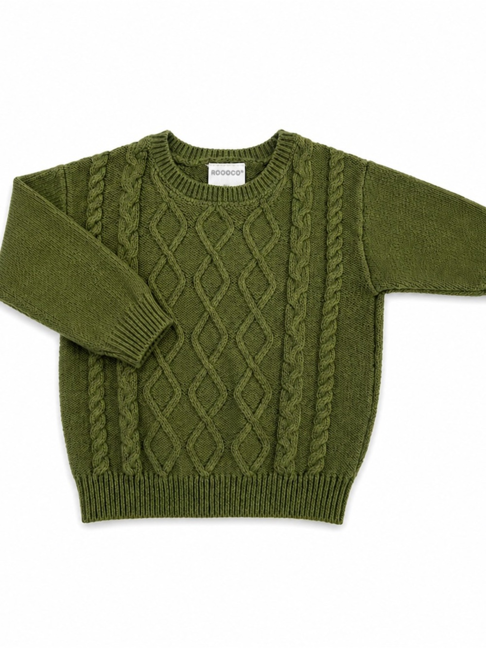 Rococo Olive Green Cable Knit Kids Sweater
